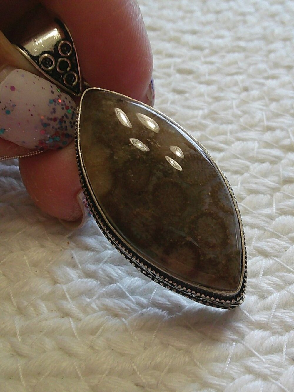 Gorgeous FOSSIL CORAL Handmade Sterling 925 Pendant/Chain #92F